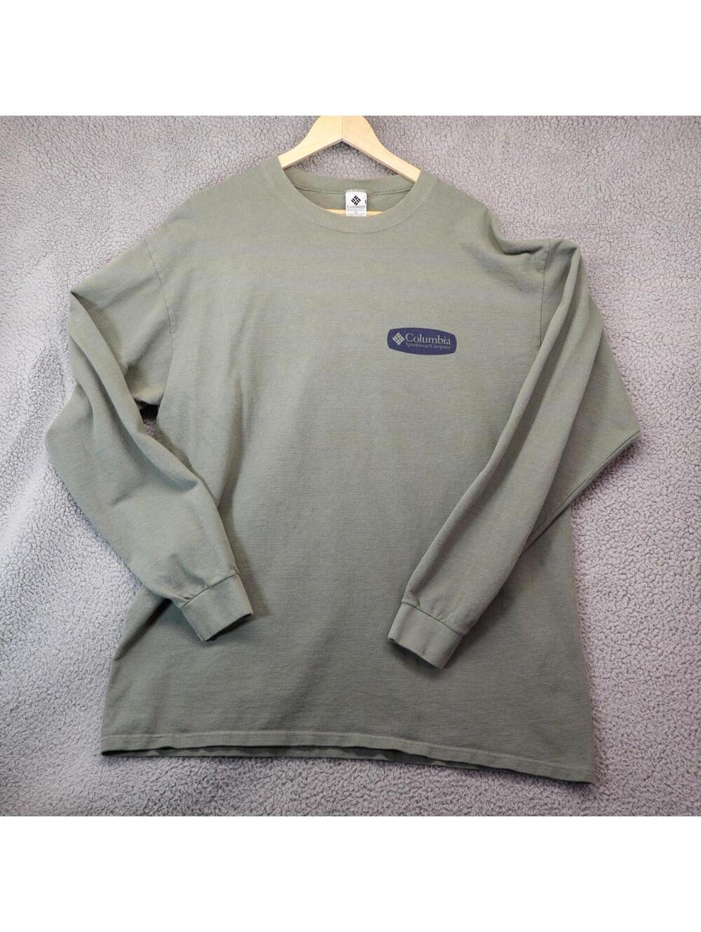 Vtg Columbia Men Shirt LS Waffle Thermal Cotton Green USA